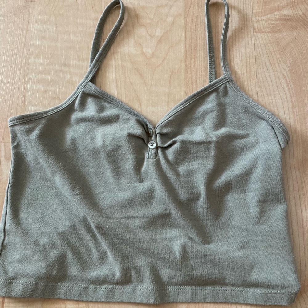 small cropped green tank with buttons *i accept all offers!*